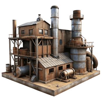stunning vintage Abandoned industrial factory, decaying machinery, rusting metal, eerie atmosphere, urban exploration photography style, high resolution png