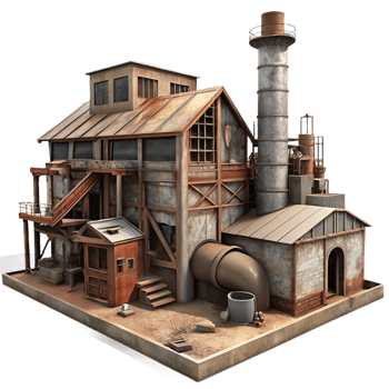 elegant modern Abandoned industrial factory, decaying machinery, rusting metal, eerie atmosphere, urban exploration photography style, high resolution png