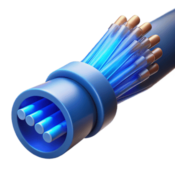 dramatic artistic A close-up of a fiber optic cable transmitting data, illuminated by a pulsing, blue light, in a macro photography style authentic png