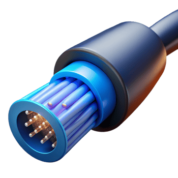 impressive minimalist A close-up of a fiber optic cable transmitting data, illuminated by a pulsing, blue light, in a macro photography style genuine png