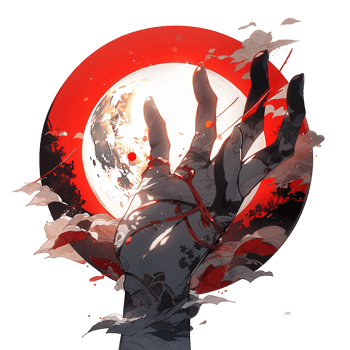 A large hand reaching toward the moon and its red surrounding png