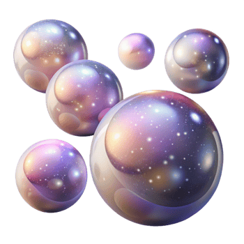 impressive classic A field of floating, translucent orbs, each containing a miniature galaxy, illuminated by a soft, celestial glow. Dreamlike, ethereal style, soft focus genuine png