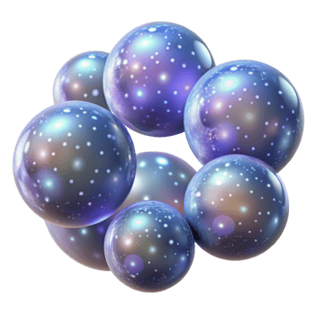stunning artistic A field of floating, translucent orbs, each containing a miniature galaxy, illuminated by a soft, celestial glow. Dreamlike, ethereal style, soft focus high resolution png