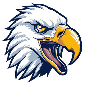 An illustration depicts an eagle head with piercing golden eyes png
