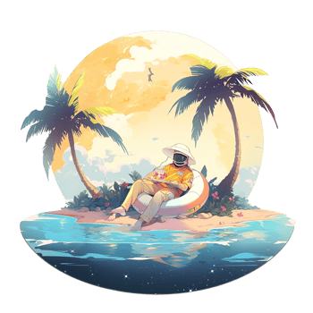 An astronaut relaxes on a tropical beach in a sunny environment png