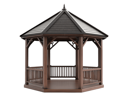 Elegant wooden gazebo with classic design, perfect for outdoor spaces and gatherings. This structure features sturdy frame and charming roof, ideal for relaxation png