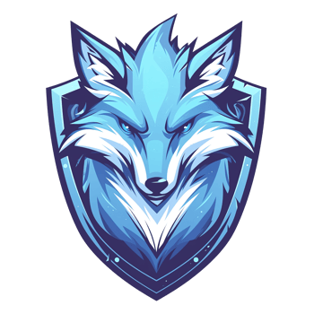 A stylized arctic fox head within a protective shield design png