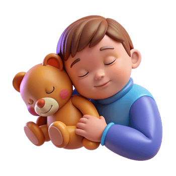 dramatic classic Sleeping toddler with teddy bear, high resolution png
