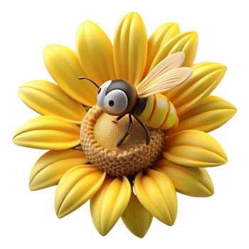 serene modern A close-up of a bee collecting pollen from a bright yellow sunflower, warm afternoon light, macro photography style 4K png