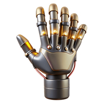 magnificent minimalist Cybernetic hand, metallic fingers, glowing wires authentic png