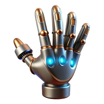 wonderful vintage Cybernetic hand, metallic fingers, glowing wires exclusive png