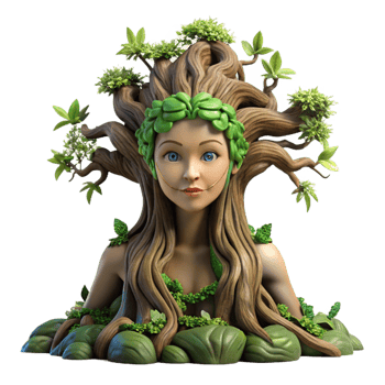 beautiful artistic A serene dryad emerging from an ancient oak tree, adorned with moss and vines, soft dappled sunlight, Pre-Raphaelite style genuine png