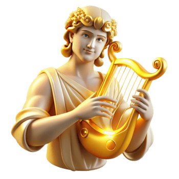 wonderful classic A radiant Apollo playing a golden lyre, surrounded by muses, bright and airy lighting, Renaissance style high resolution png