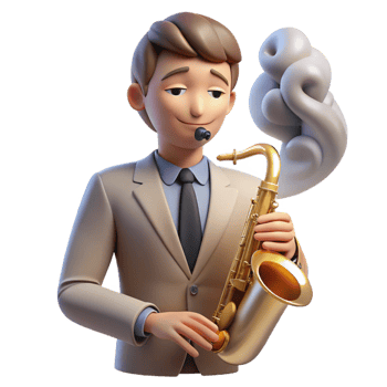 beautiful abstract Portrait of a musician with a saxophone, dimly lit stage lighting, smoky atmosphere, Art Deco style genuine png