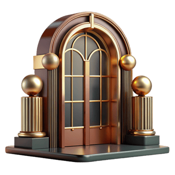 beautiful abstract Art Deco doorway, brass and glass high quality png