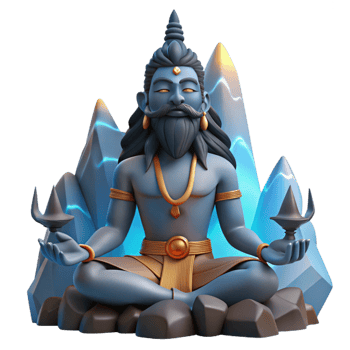 elegant vintage A powerful Shiva, god of destruction, meditating in the Himalayas, dramatic mountain lighting, Hindu mythology style high quality png