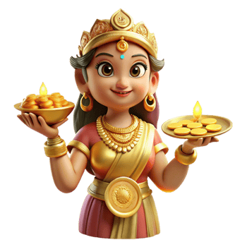 dramatic abstract A loving Lakshmi, goddess of fortune, showering gold coins, opulent lighting, Hindu mythology style premium png