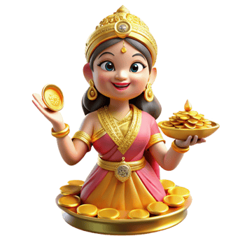 beautiful contemporary A loving Lakshmi, goddess of fortune, showering gold coins, opulent lighting, Hindu mythology style detailed png