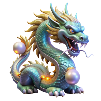 vibrant modern A stoic Chinese dragon, guarding a pearl of wisdom, its scales shimmering with iridescent colors, lit by lightning strikes, in a Chinese painting style detailed png