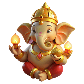 extraordinary minimalist A powerful Hindu Ganesha, his elephant head adorned with jewels, holding a laddoo, illuminated by golden light, in a traditional Indian art style 4K png