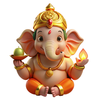 dramatic creative A powerful Hindu Ganesha, his elephant head adorned with jewels, holding a laddoo, illuminated by golden light, in a traditional Indian art style detailed png