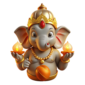 serene creative A powerful Hindu Ganesha, his elephant head adorned with jewels, holding a laddoo, illuminated by golden light, in a traditional Indian art style professional png