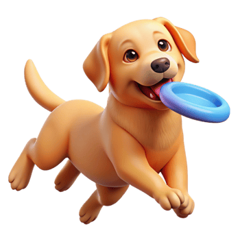 stunning minimalist A playful golden retriever puppy catching a frisbee in mid-air, vibrant colors, action photography style exclusive png