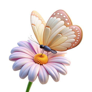 wonderful abstract A delicate butterfly landing on a daisy, macro photography, soft pastel colors high resolution png