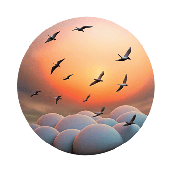 dramatic modern A flock of birds flying in formation, sunset sky, serene and peaceful 4K png