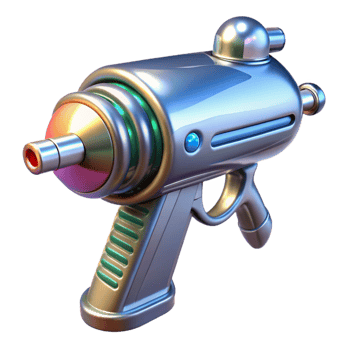 impressive abstract Retro-futuristic ray gun with chrome finish high quality png