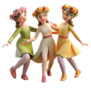 extraordinary modern A group of nymphs dancing in a sunlit meadow, adorned with flower crowns. Romantic style professional png