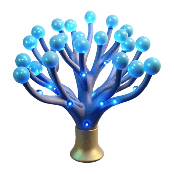 magnificent vintage A bioluminescent tree with branches made of fiber optic cables, soft blue lighting, fantasy style high resolution png