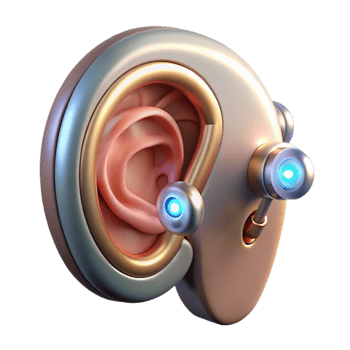 elegant contemporary Cybernetic ear implant, glowing lights, intricate circuitry high resolution png