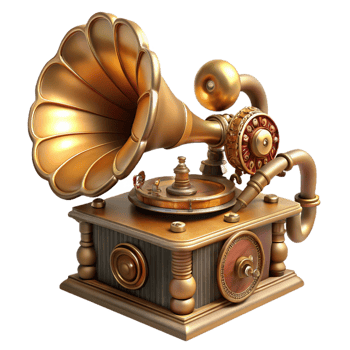 impressive rustic A steampunk gramophone, intricate horn and gears, warm, nostalgic lighting, art deco style premium png