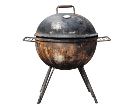 An old barbecue grill on a black background png