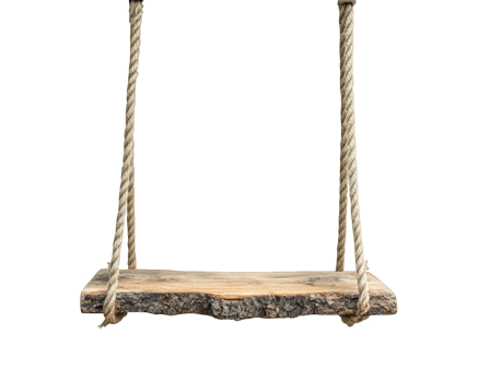 A wooden swing with rope attached to it png