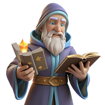 extraordinary traditional A wise old wizard with a long white beard and twinkling eyes, holding a glowing spellbook, warm firelight, classic fantasy style original png