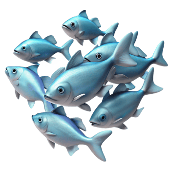 dramatic modern A school of fish swimming in unison, dynamic movement, underwater scene, realistic rendering high resolution png