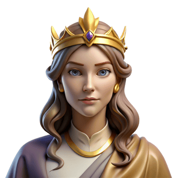 elegant abstract Portrait of a majestic queen with a golden crown and flowing robes, lit by dramatic chiaroscuro lighting, in a Renaissance painting style high resolution png