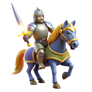 dramatic modern A noble knight in shining armor, riding a majestic warhorse, brandishing a gleaming sword, illuminated by the midday sun. Medieval fantasy, heroic pose high resolution png