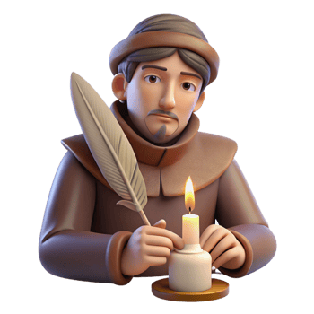 stunning abstract Portrait of a writer deep in thought, holding a quill, candlelit, Renaissance style original png