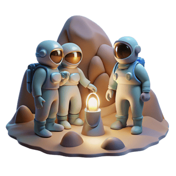 elegant rustic A group of astronauts, exploring a cave on an alien planet, illuminated by their headlamps. Realistic style, dynamic lighting detailed png