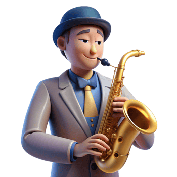 wonderful classic Portrait of a musician with a saxophone, dimly lit stage lighting, smoky atmosphere, Art Deco style high resolution png