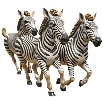 impressive artistic A herd of zebras galloping across the African savanna, their stripes creating a dazzling pattern, in a dynamic, realistic style high resolution png