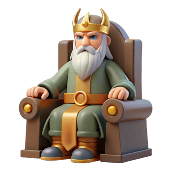 dramatic modern A wise Odin with a single eye and flowing beard, perched on his throne in Valhalla, dramatic backlighting, Viking art style authentic png