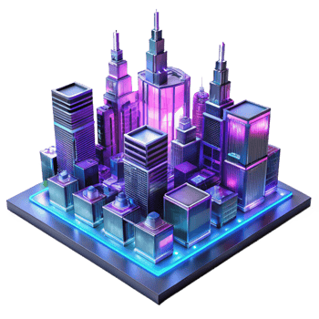 elegant traditional A futuristic cityscape built on interconnected circuit boards, neon lights reflecting on polished metal surfaces, synthwave style exclusive png