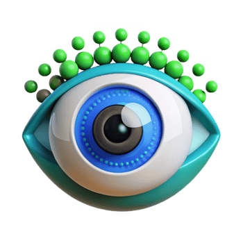 extraordinary abstract A biomechanical eye gazing intently at a binary code stream, green and blue highlights, hyperrealistic style authentic png