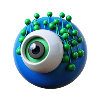 serene abstract A biomechanical eye gazing intently at a binary code stream, green and blue highlights, hyperrealistic style professional png