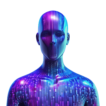 impressive traditional A human silhouette merging with digital code, bright blue and purple hues, abstract art style high resolution png