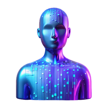 vibrant abstract A human silhouette merging with digital code, bright blue and purple hues, abstract art style detailed png